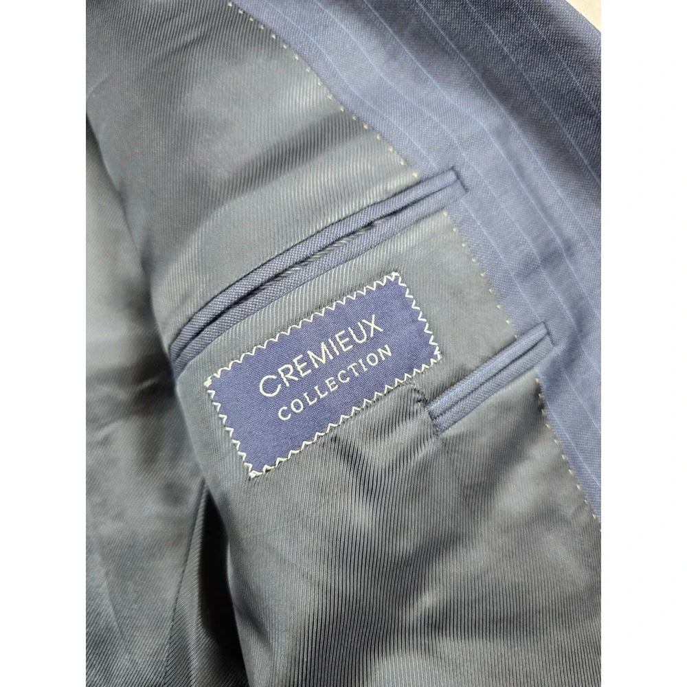 Cremieux Loro Piana Suit Mens 41L 2 Piece Pants 36x32 Navy Pinstripe 130s Wool